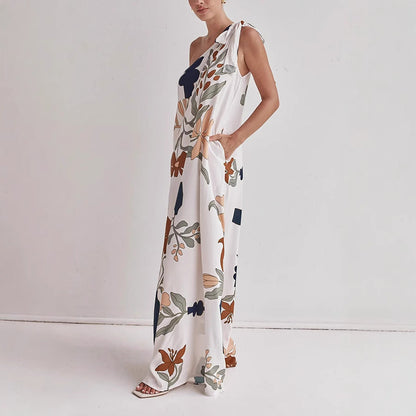 Women's Cotton One-Shoulder Dress Bold Print