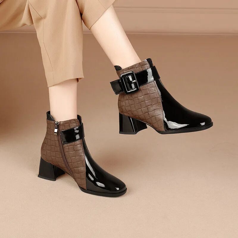 Women's Two-Tone Ankle Boots Embossed Leather - VibreMode