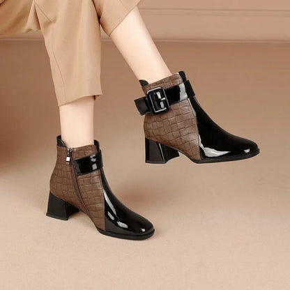 Women's Two-Tone Ankle Boots Embossed Leather - VibreMode