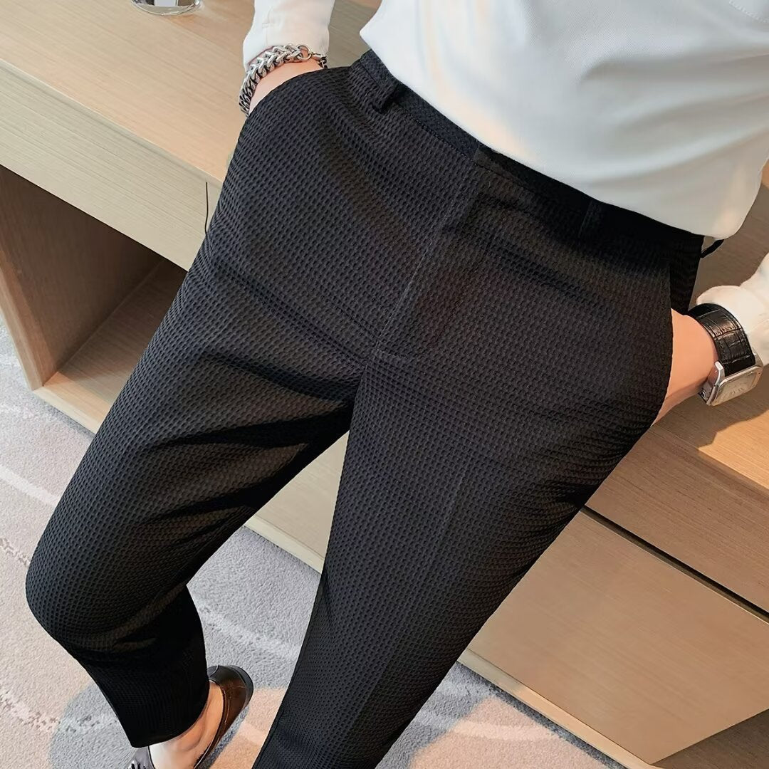 Ralph Men's Slim Fit Cropped Trousers Textured Fabric Smart Casual