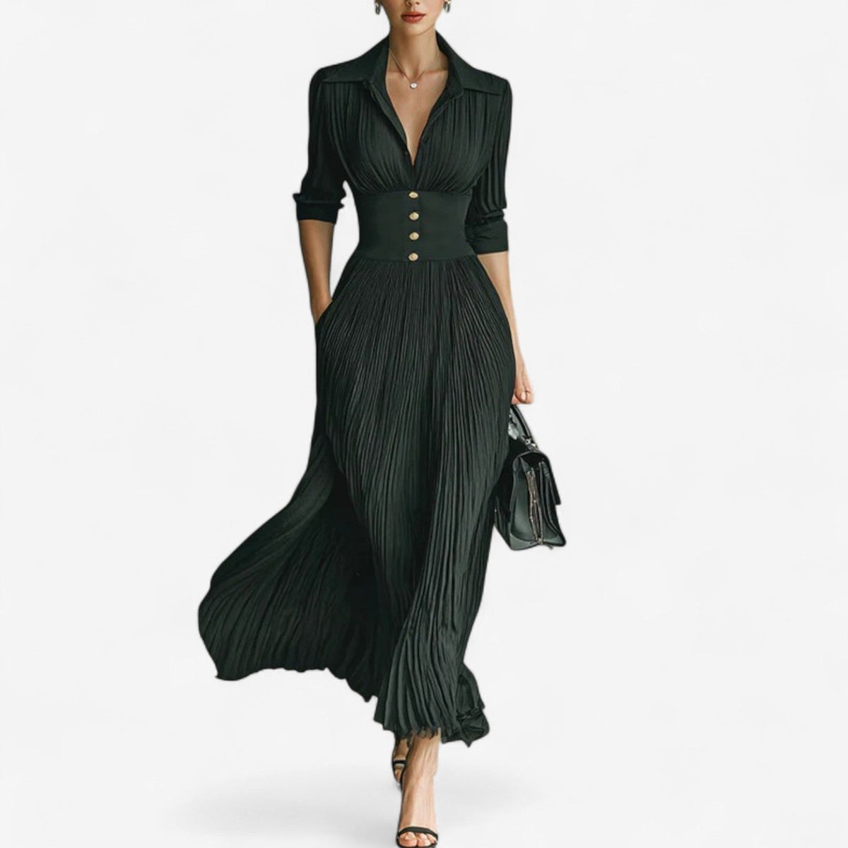 Women's Maxi Pleated Dress - VibreMode