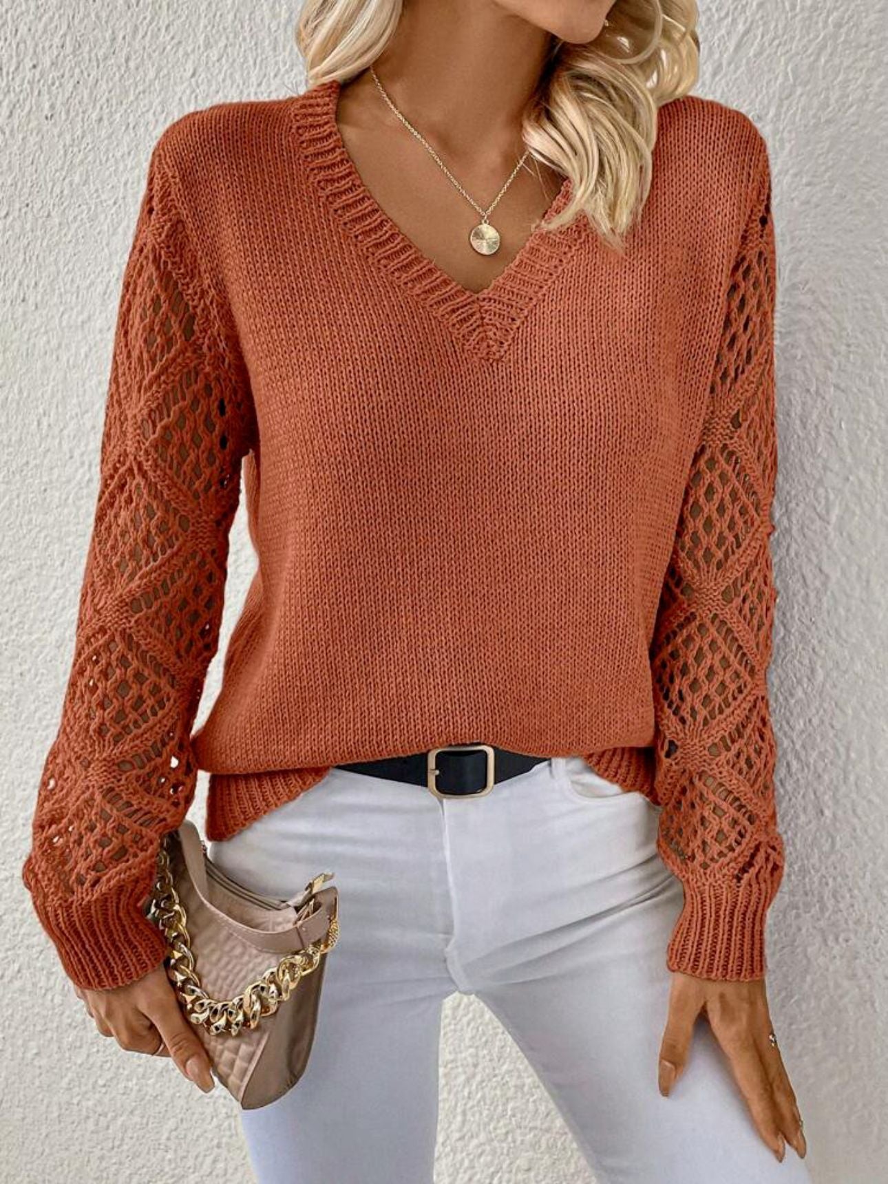 Ladies' Soft V-Neck Cable Knit Sweater