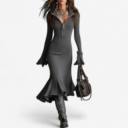 Women's Zip Front Collar Dress - VibreMode