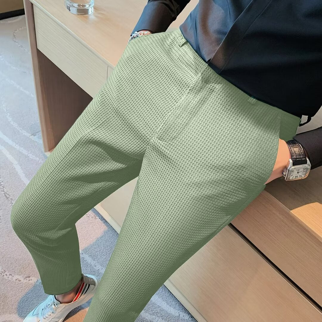 Ralph Men's Slim Fit Cropped Trousers Textured Fabric Smart Casual
