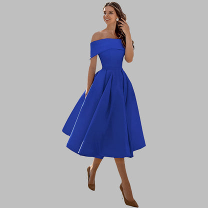 Women's Off Shoulder Satin Prom Dress