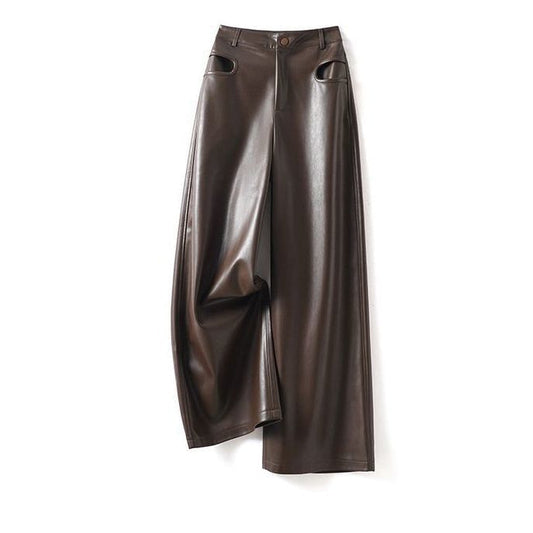 Women's Wide Leg Leather Pants - VibreMode