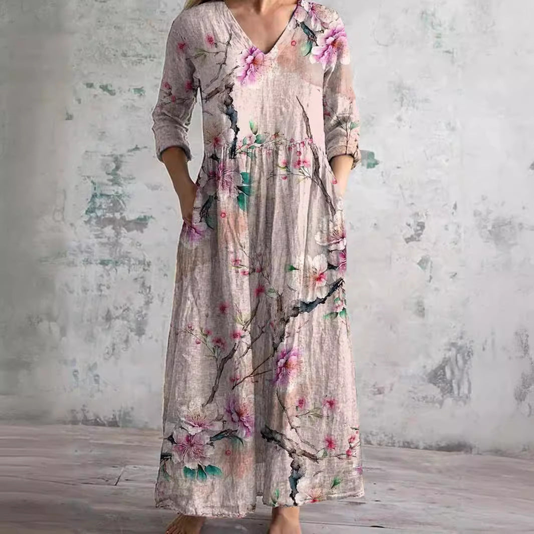 Women's V-Neck Maxi Dress Floral Print