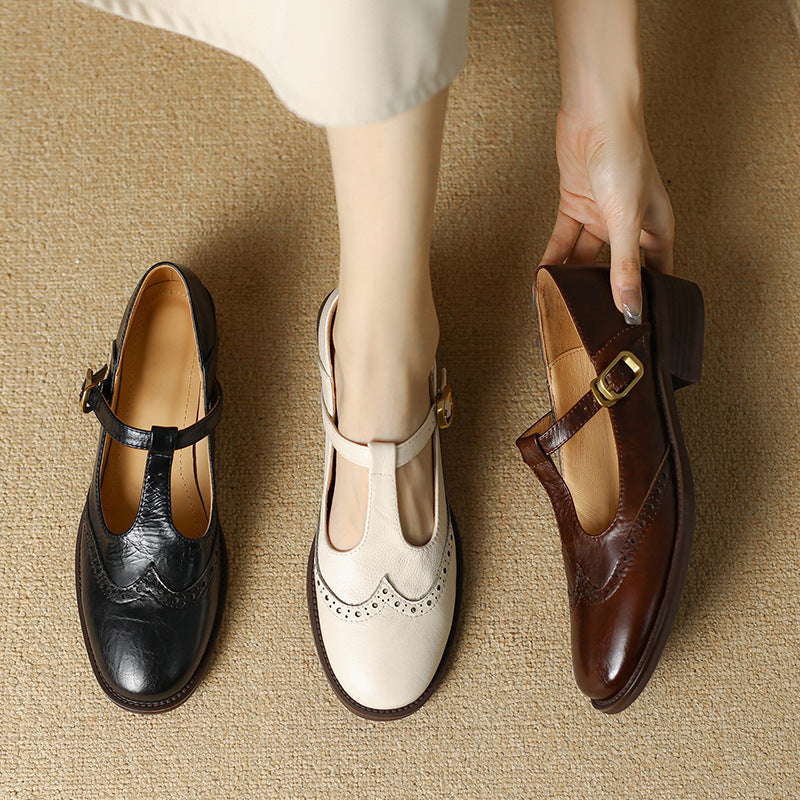 Classic Women's Low Heel Leather Mary Jane Shoes