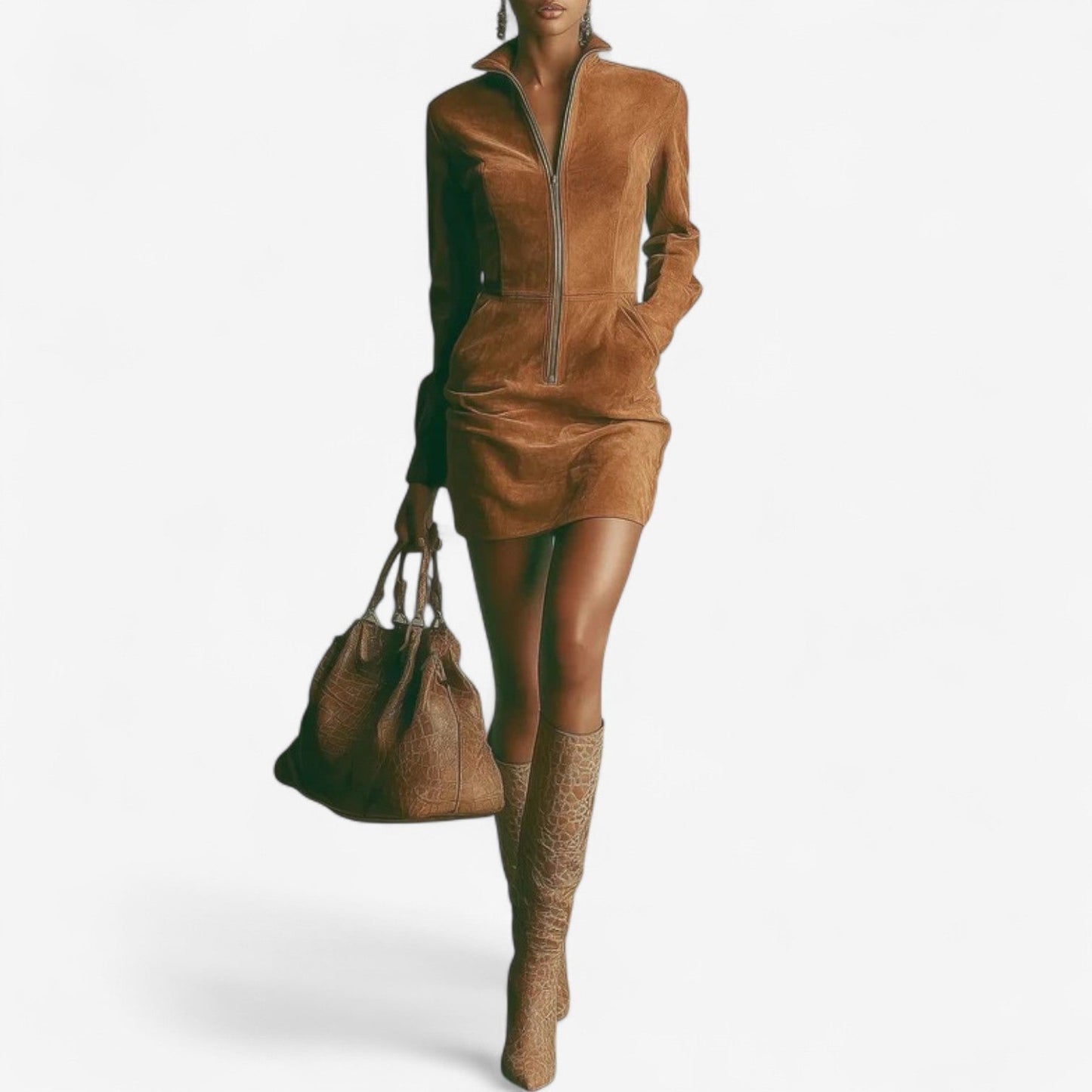 Chic Zip Front Mini Dress - VibreMode