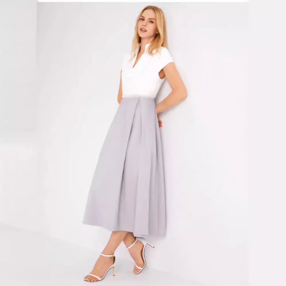 Women's V-Neck Summer Dress White Flared - VibreMode
