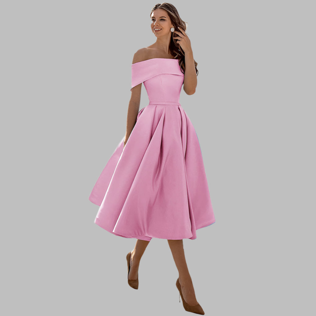 Women's Off Shoulder Satin Prom Dress