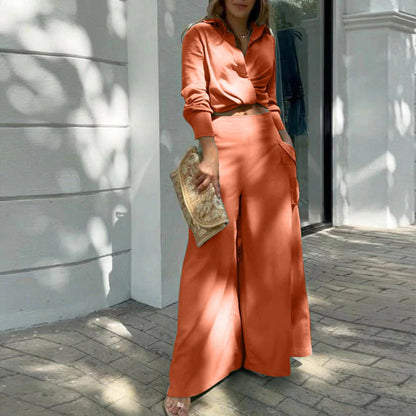 Women's 2-Piece Suit Tailored Blouse High-Waisted Pants