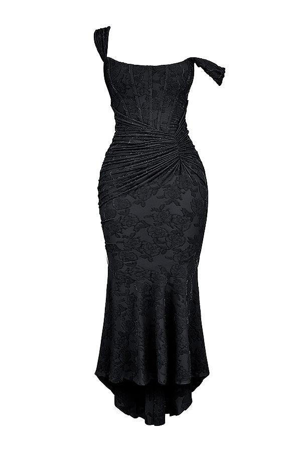 Bodycon Neckline Black Midi Dress