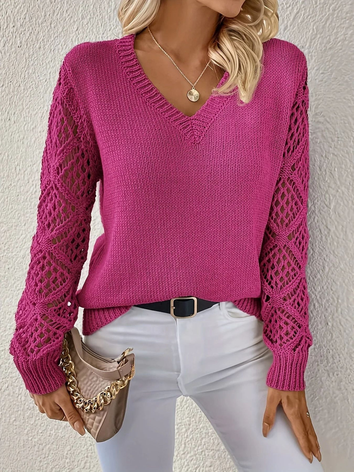 Ladies' Soft V-Neck Cable Knit Sweater