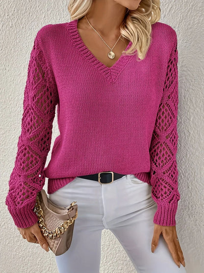 Ladies' Soft V-Neck Cable Knit Sweater