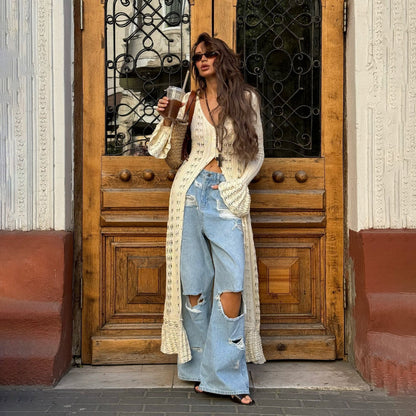 Women's Long Cardigan Knitted Flare Sleeve - VibreMode
