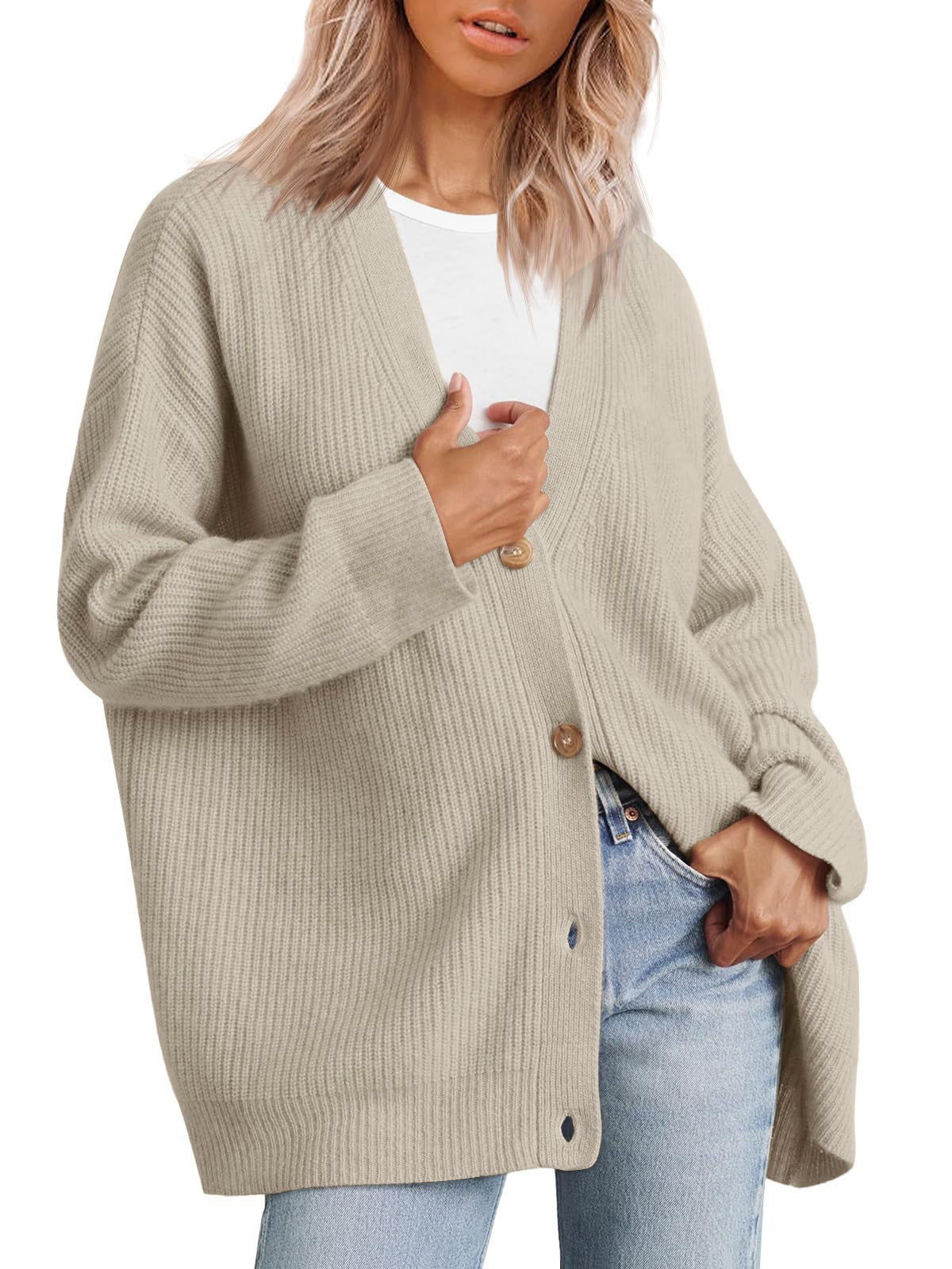 Women's Striped Knit Cardigan Sweater Relaxed Fit