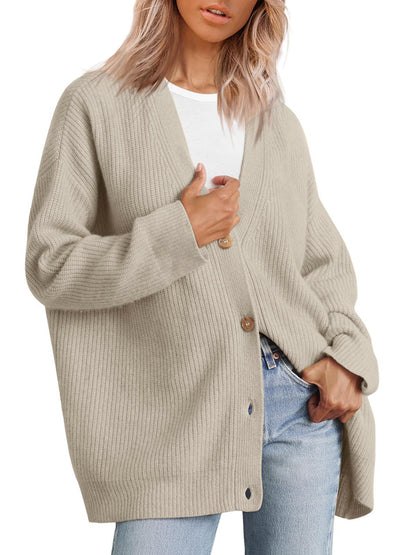 Women's Striped Knit Cardigan Sweater Relaxed Fit