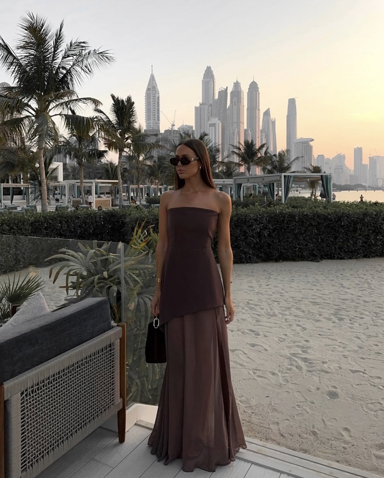 Elegant Strapless Floor Length Evening Gown Dress