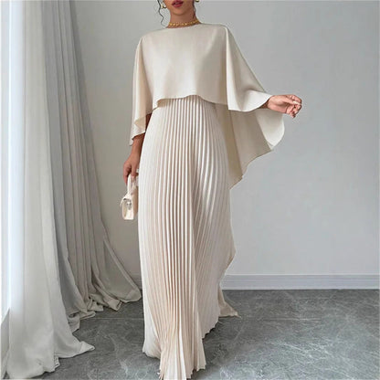 Women's Pleated Maxi Dress Batwing Sleeve - VibreMode