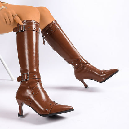 Women's Buckle Strap Pointed Toe Boots - VibreMode