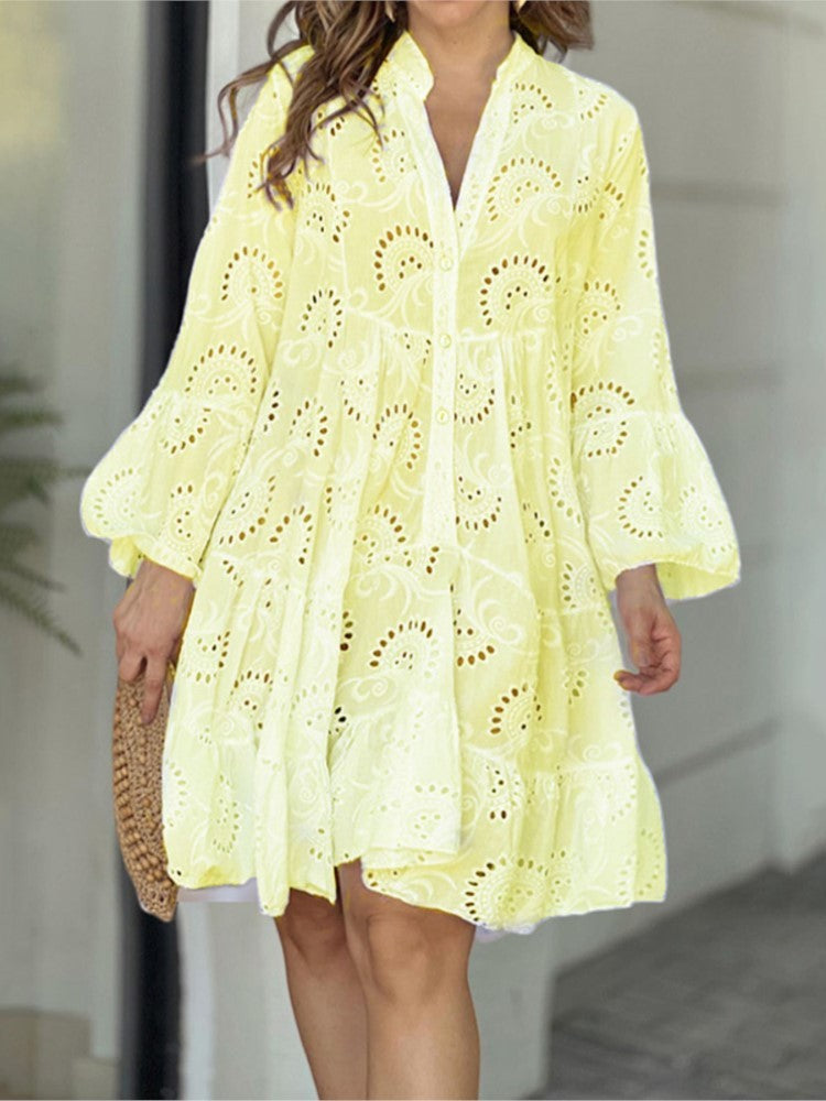 Women's Mini Long Sleeve Summer Dress Flowing Design