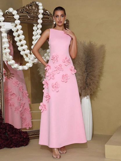 Beautiful Flower Embellished Long Evening Dress