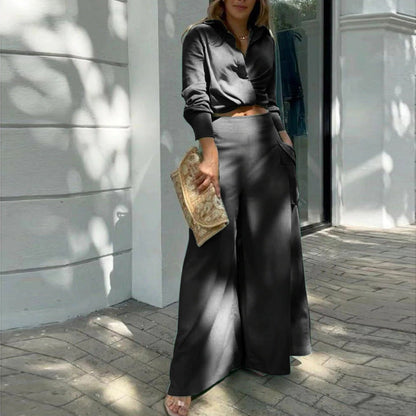 Women's 2-Piece Suit Tailored Blouse High-Waisted Pants
