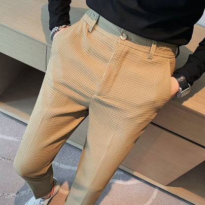 Ralph Men's Slim Fit Cropped Trousers Textured Fabric Smart Casual