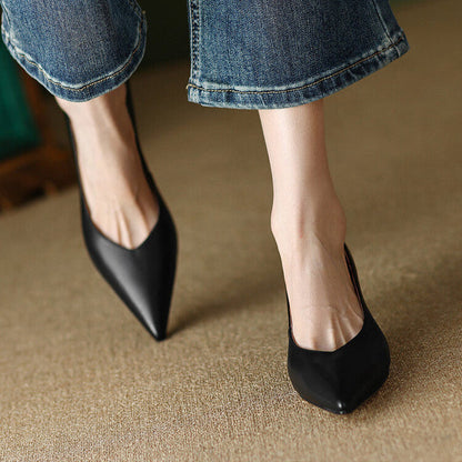 Elegant Low Heel Pointed Toe Women's Slip On Pumps
