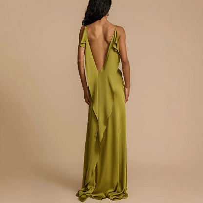 Women's Elegant Full Length Slip Dress Cowl Neck Black