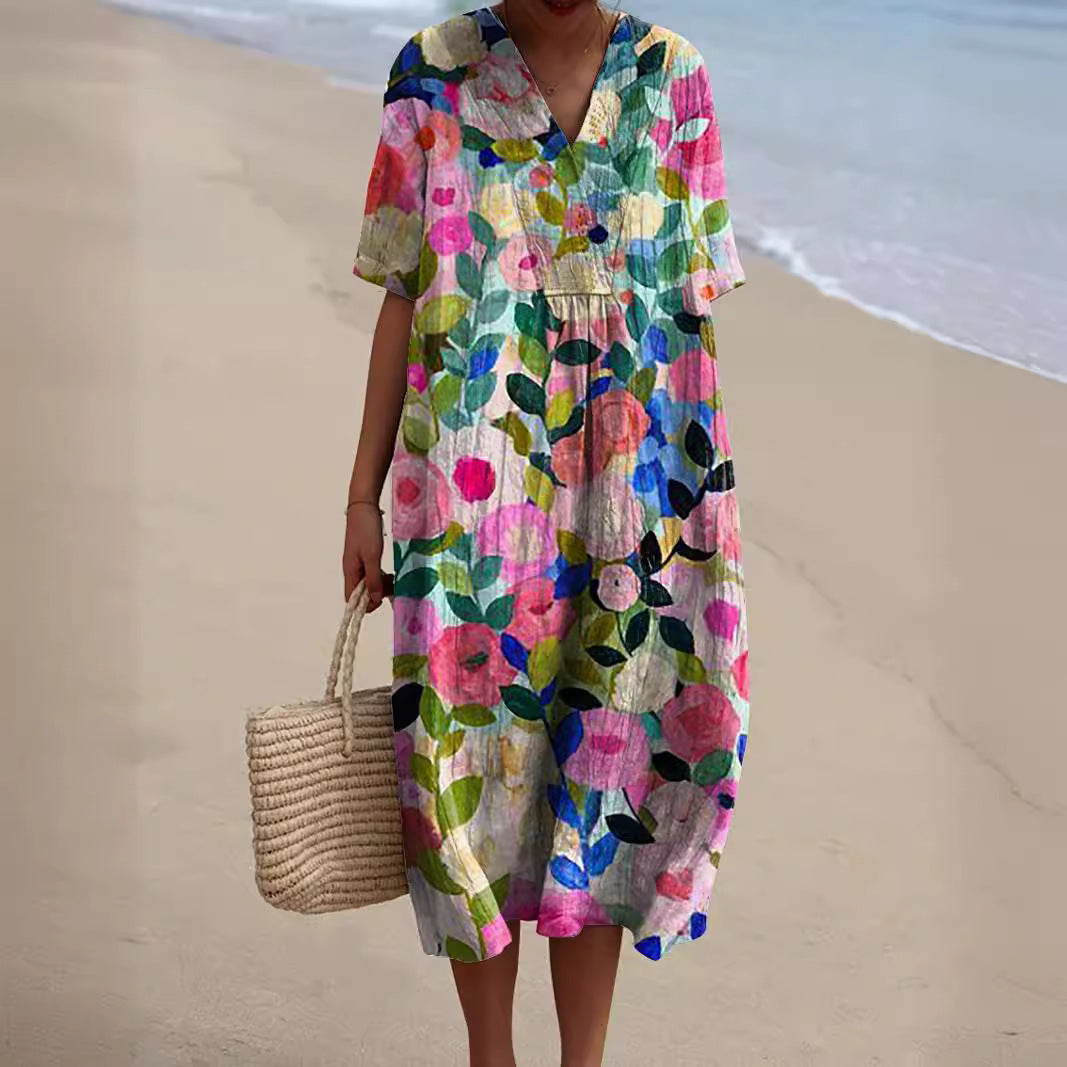 Women's Floral Print Summer Dress - VibreMode
