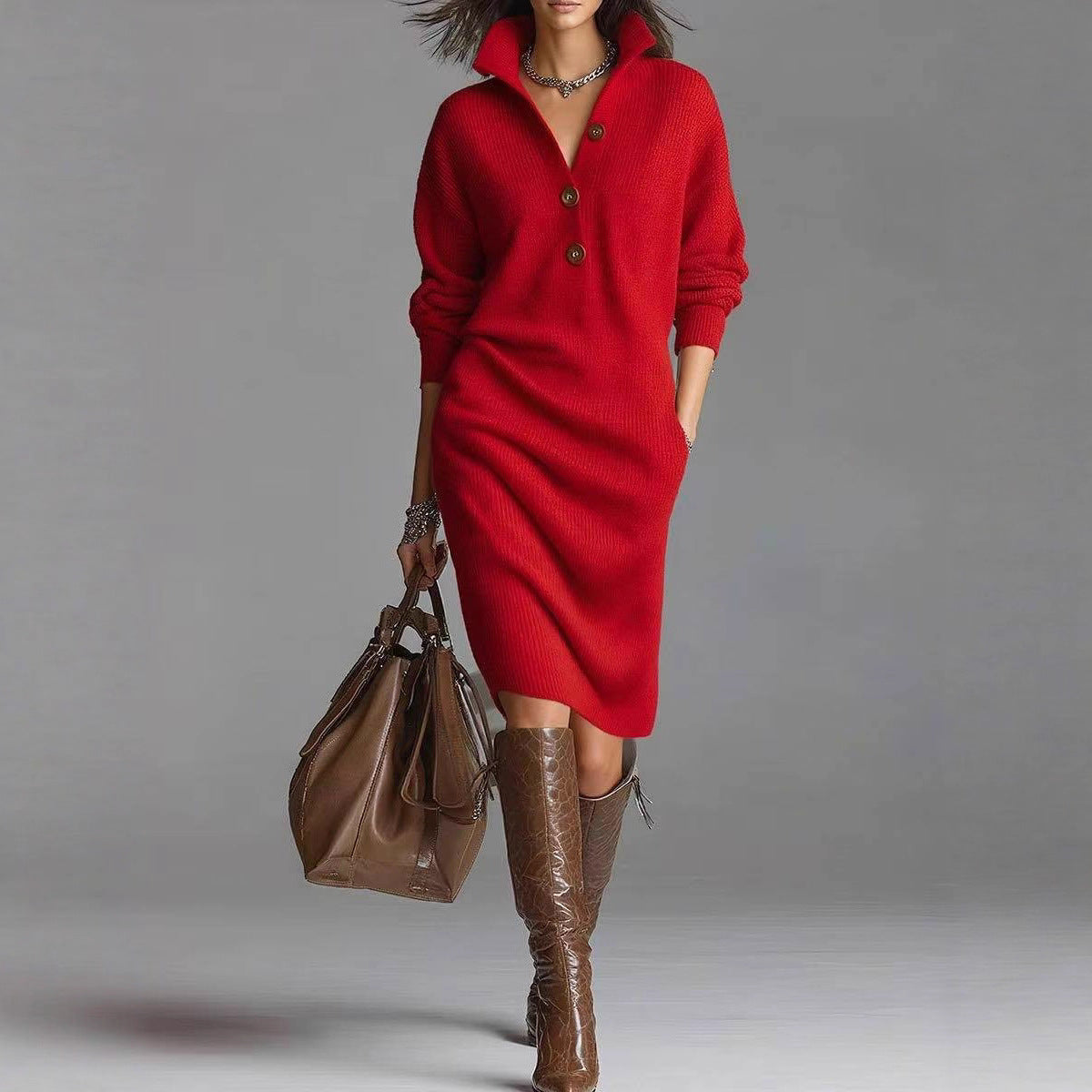 Casual Crew Neck Knee Length Dress