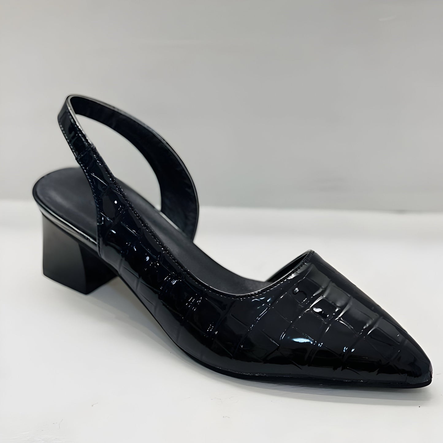 Women's Pointed-Toe Slingback Block Heel Shoes Embossed