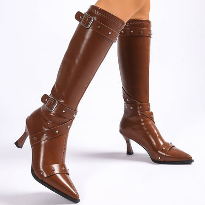 Women's Buckle Strap Pointed Toe Boots