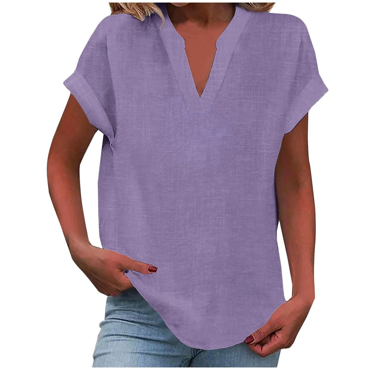 Women's Short Sleeve V-Neck Blouse - VibreMode
