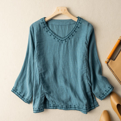 Women V-Neck Patterned Blouse