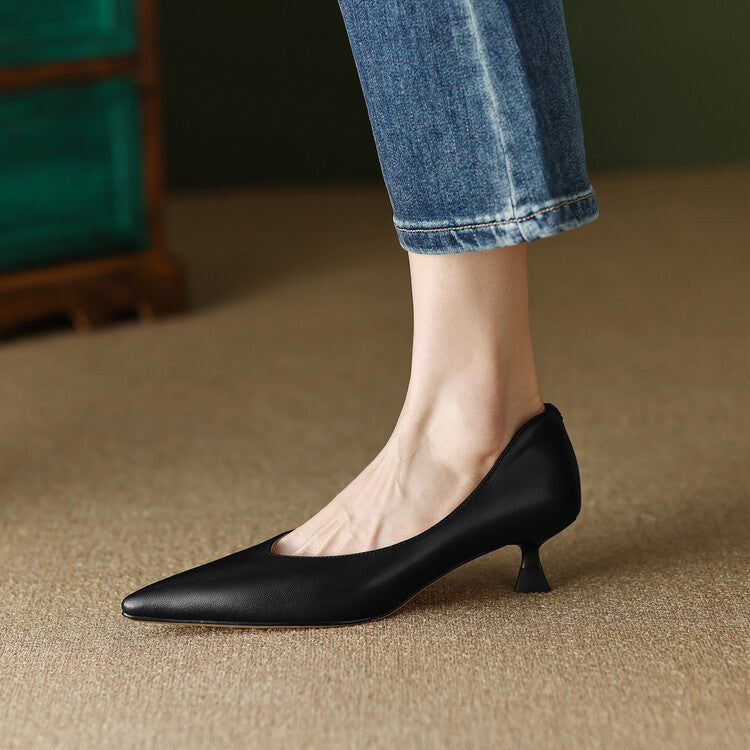 Elegant Low Heel Pointed Toe Women's Slip On Pumps
