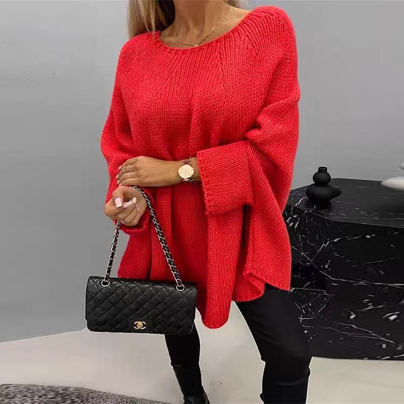 Women's Oversized Knit Sweater Batwing Sleeves Relaxed Fit - VibreMode