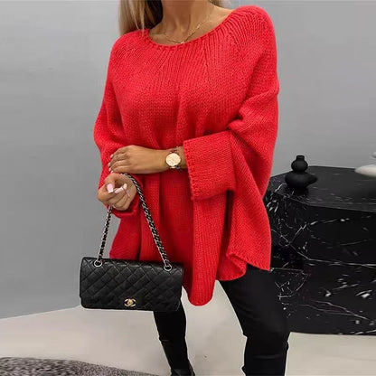 Women's Oversized Knit Sweater Batwing Sleeves Relaxed Fit - VibreMode
