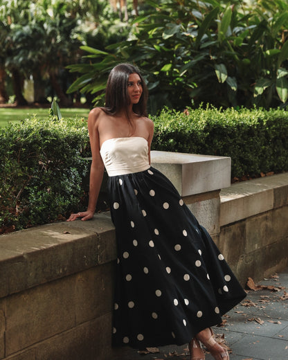 Women's Strapless A-Line Polka Dot Dress