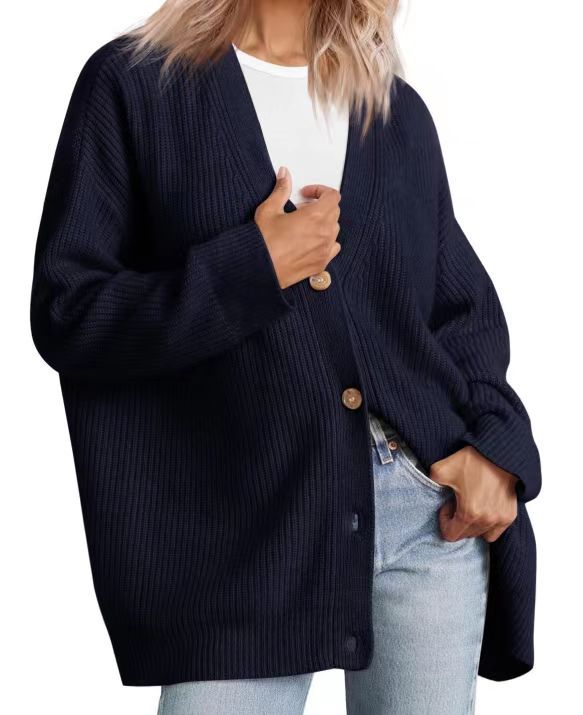 Women's Striped Knit Cardigan Sweater Relaxed Fit