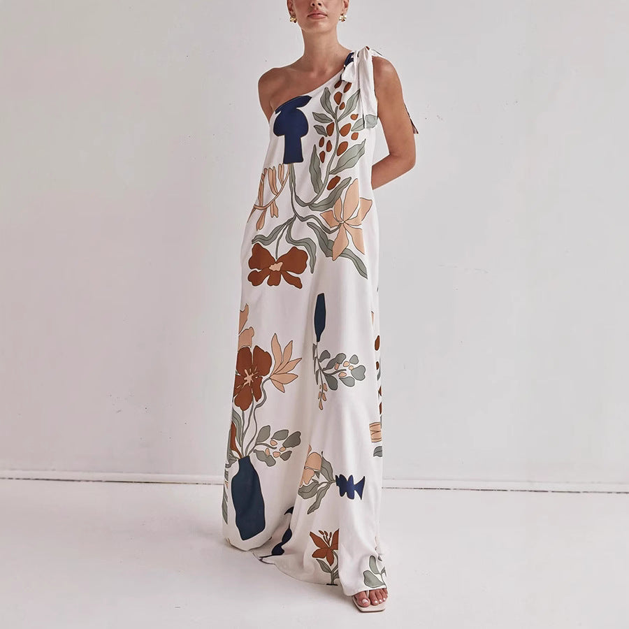 Women's Cotton One-Shoulder Dress Bold Print - VibreMode