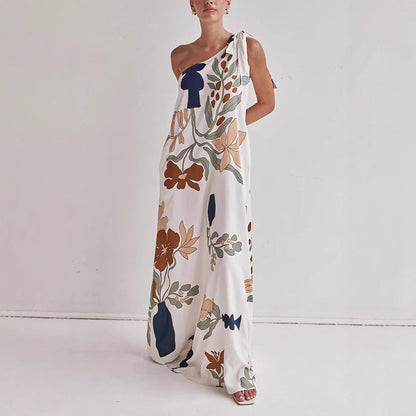 Women's Cotton One-Shoulder Dress Bold Print - VibreMode