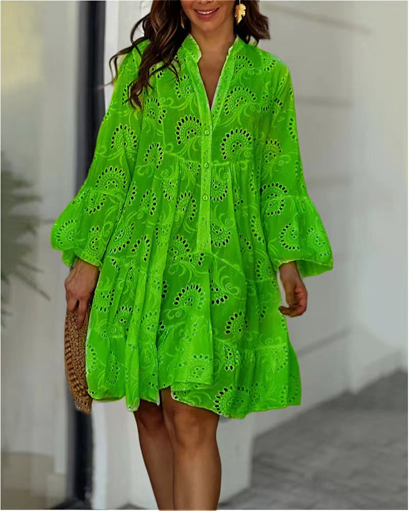 Women's Mini Long Sleeve Summer Dress Flowing Design