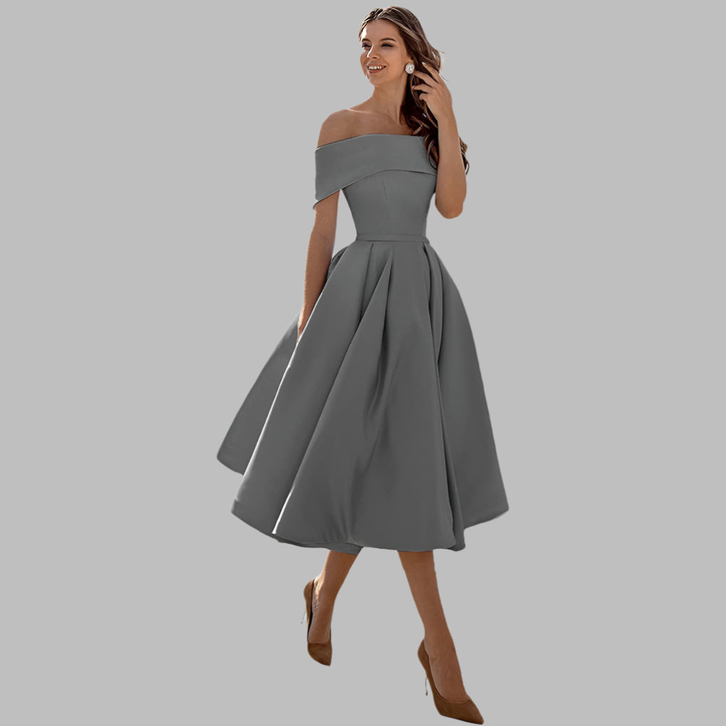 Women's Off Shoulder Satin Prom Dress