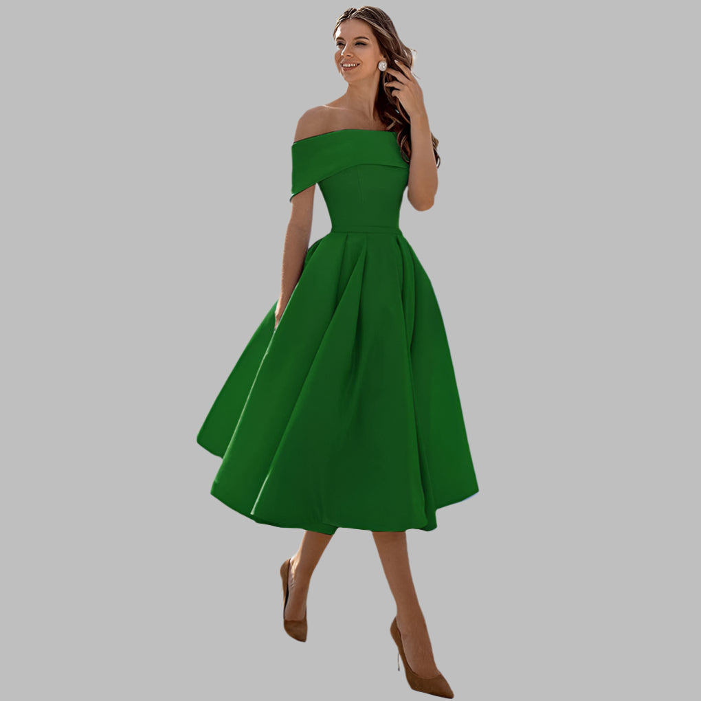 Women's Off Shoulder Satin Prom Dress