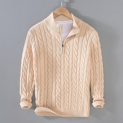 Men's Cable Knit Half-Zip Sweater Textured Classic Design
