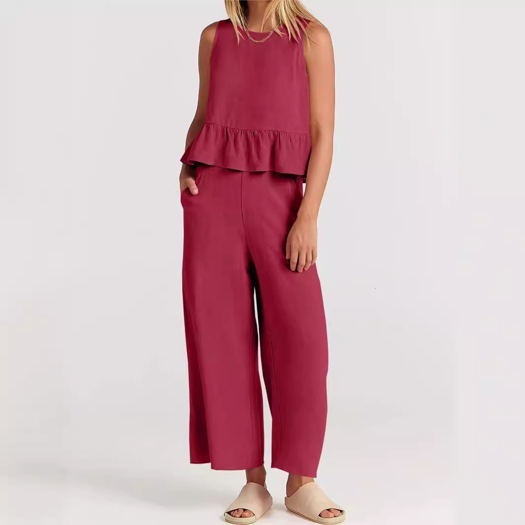Women's Linen Peplum And Pant Set
