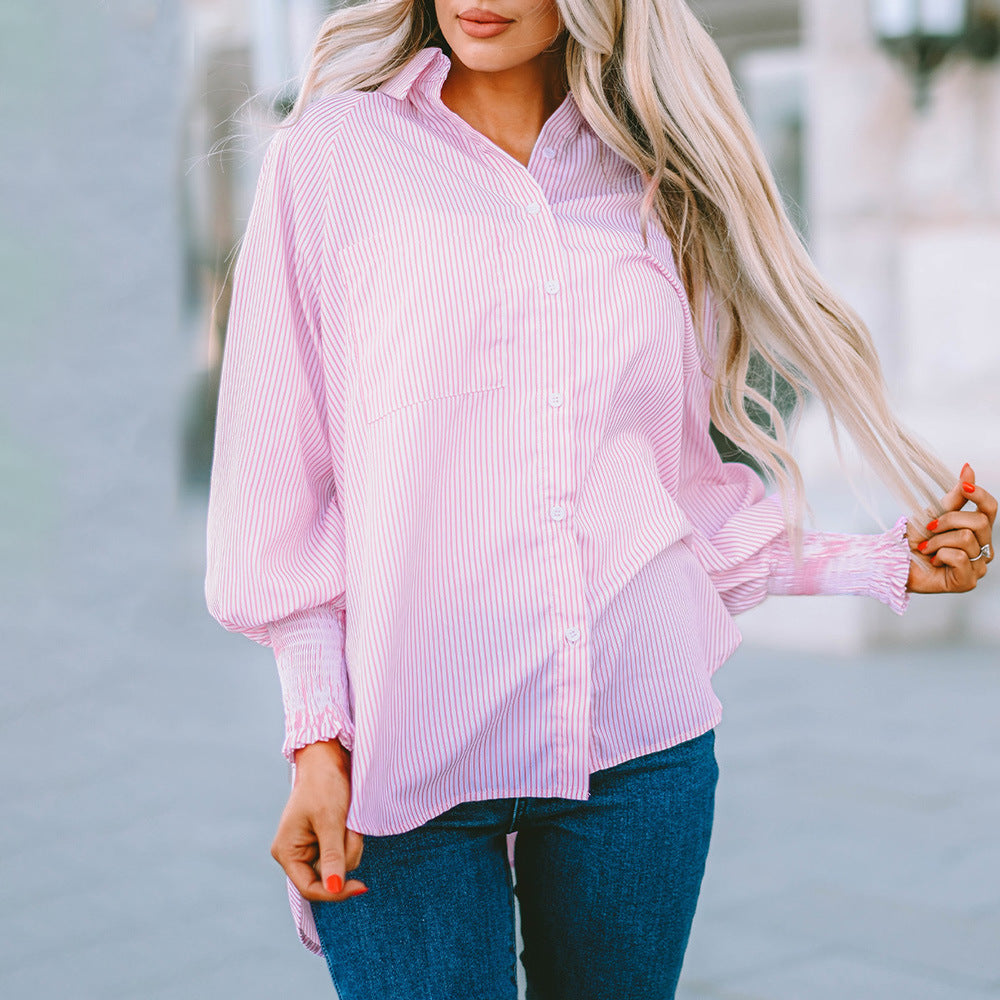 Relaxed Fit Women's Long Sleeve Striped Shirt